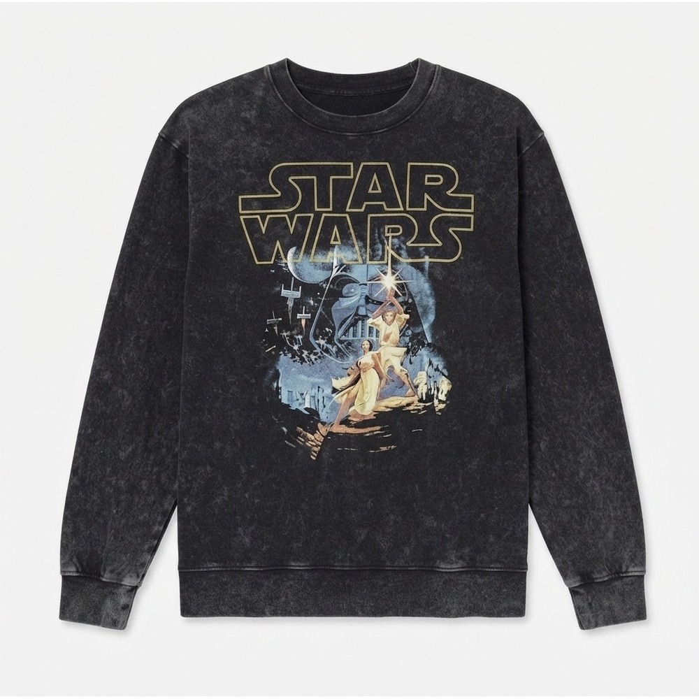 Star Wars A New Hope Classic Sweatshirt Vintage Poster Acid Wash Black XL